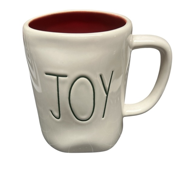 Rae Dunn White Mug with red interior and Green Joy Text - Picture 6 of 8